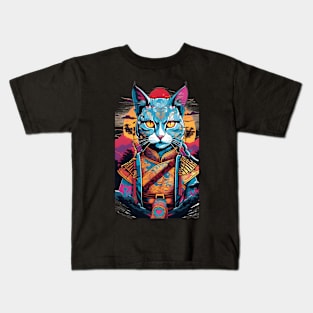 samurai cat fantasy Kids T-Shirt